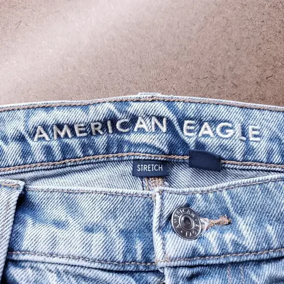 American Eagle Barrel Jeans Women 4 Blue Stone Wash Distressed Y2K - Picture 8 of 12